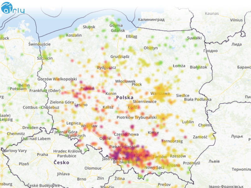 Mapa czystości powietrza Airly