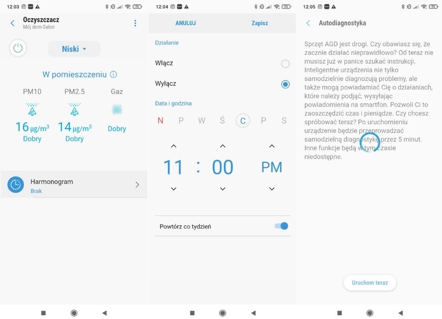 Aplikacja SmartThings do obsługi oczyszczacza powietrza