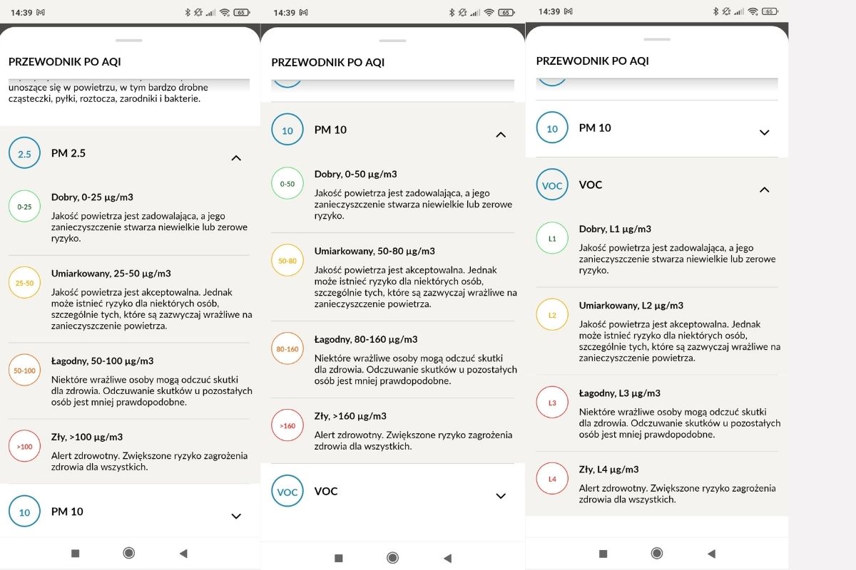 Intepretacja poszczególnych zanieczyszczeń Hoover H-Purifier 700 H-on aplikacja