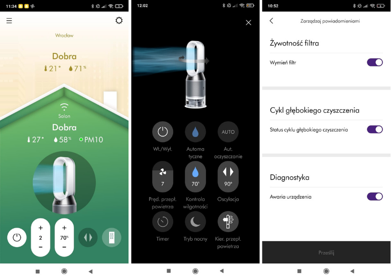 Dyson humidify cool filtry aplikacja mobilna