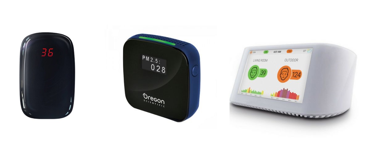 Trzy mierniki jakości powietrza obok siebie