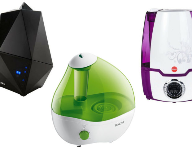 trzy nawilżacze ultradźwiękowe obok siebie