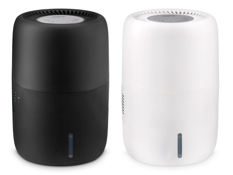 Nawilżacze powietrza Klarta Humea Black i Klarta Humea White na białym tle.