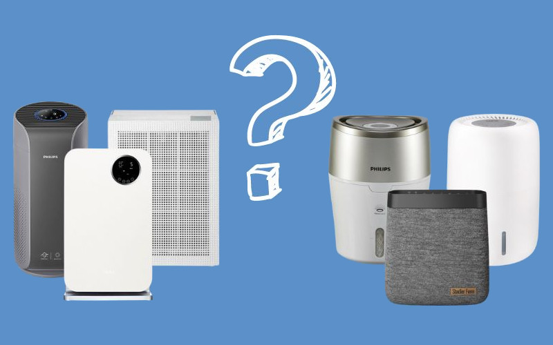 trzy oczyszczacze i trzy nawilżacze powietrza